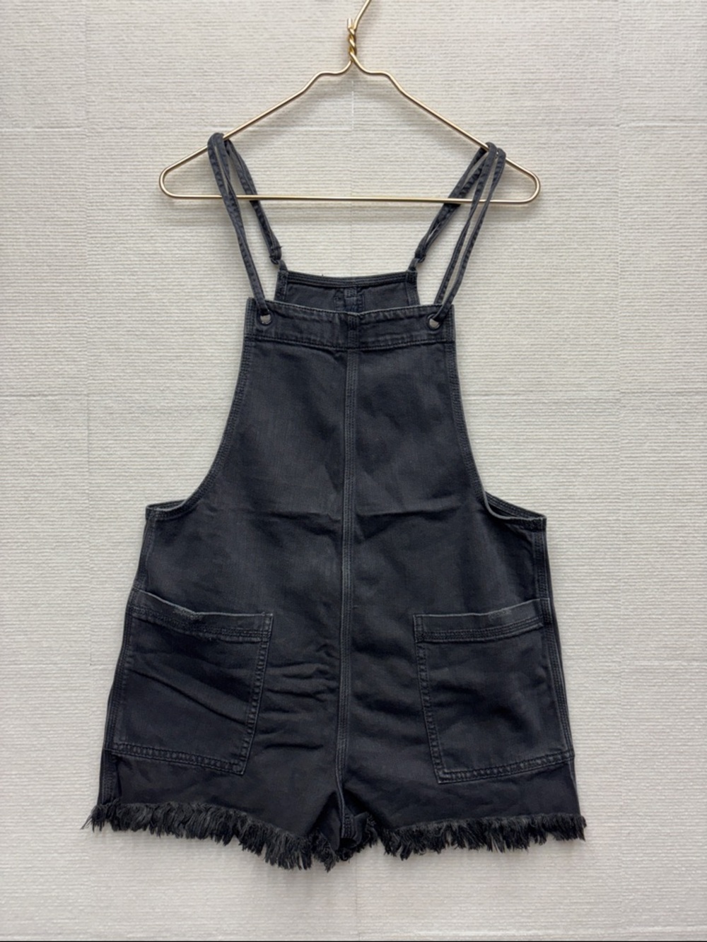 Aerie | Black Denim Short Overalls Romper medium